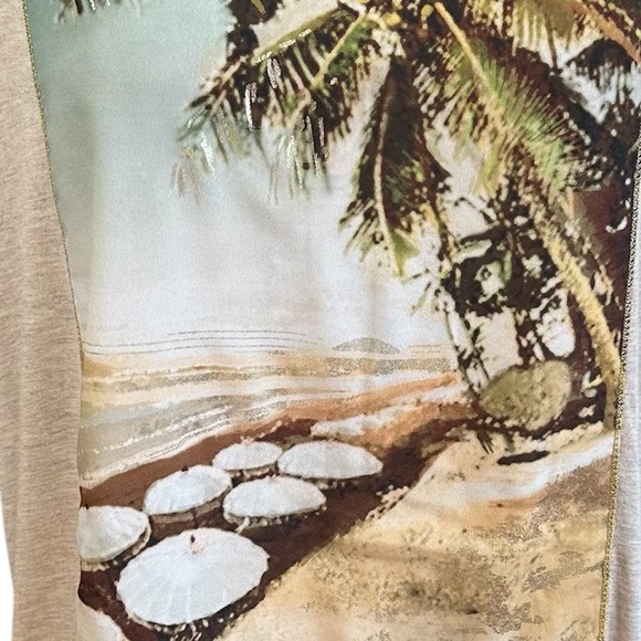 Chico's Palm Tree Beach Beige T-Shirt Women's Size‎ L US Size 2 - Picture 3 of 7